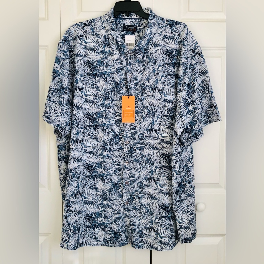 Visitor Premium Size 4XL Hawaiian Button Up Collared Neck Short Sleeve Blue ps2